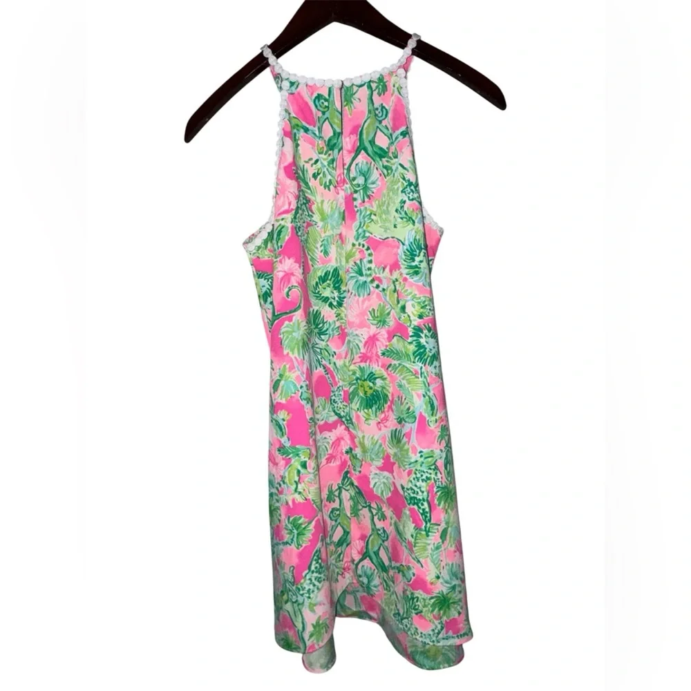 Lilly Pulitzer Pink Green Giraffe Jungle Halter Lace Dress Size 4 - Picture 3 of 7